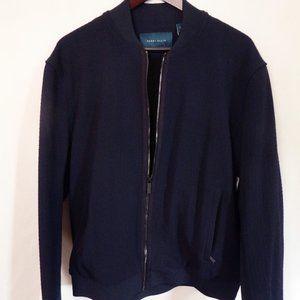 PERRY ELLIS BRAND MENS DARK BLUE NAVY FULL ZIPPER WAFFLE TEXURE JACKET (NEW) L